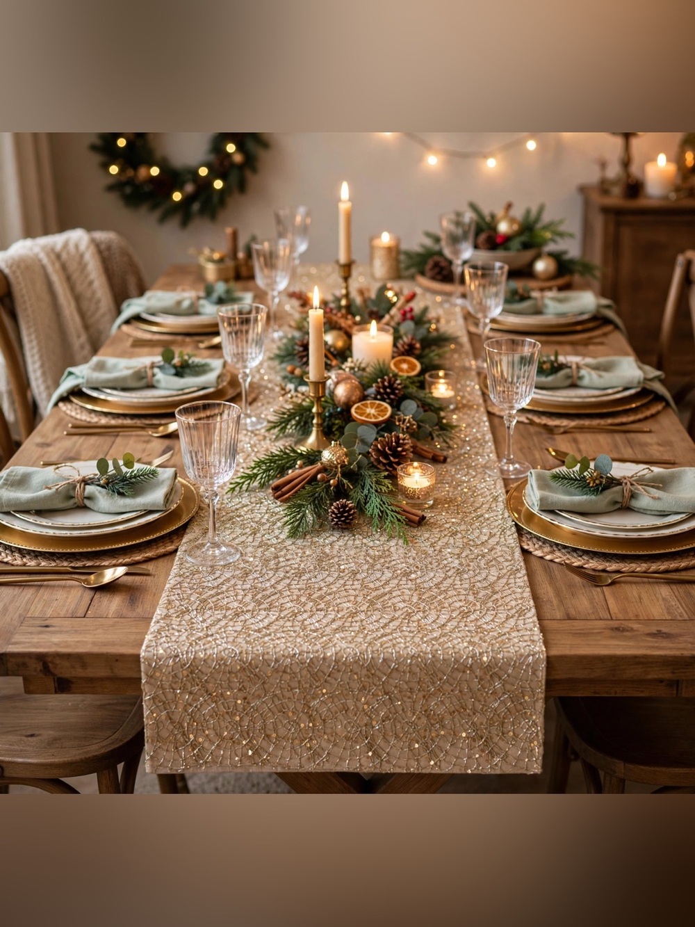 Homewear Gold Sequin Embroidered Table Runner 14x72" - Holiday Glam MSRP $60